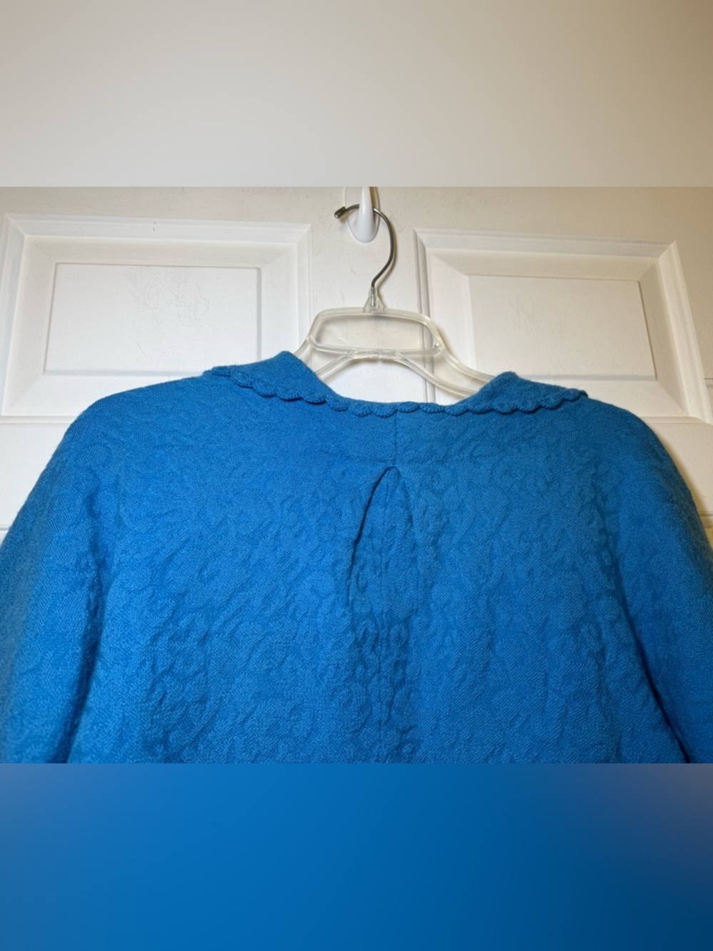 Anthropologie Leifsdóttir Cropped Blue LARGE Cardigan Shrug Bow Wool Preppy - Picture 8 of 8